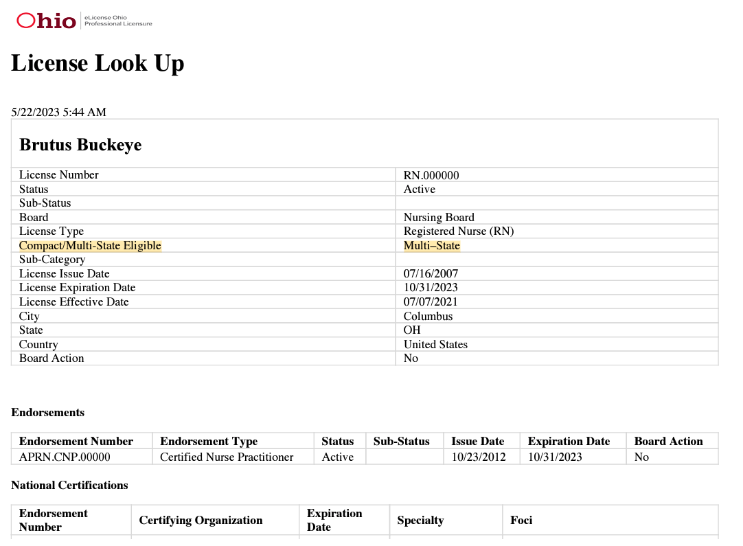 Multi-State License Verification form example